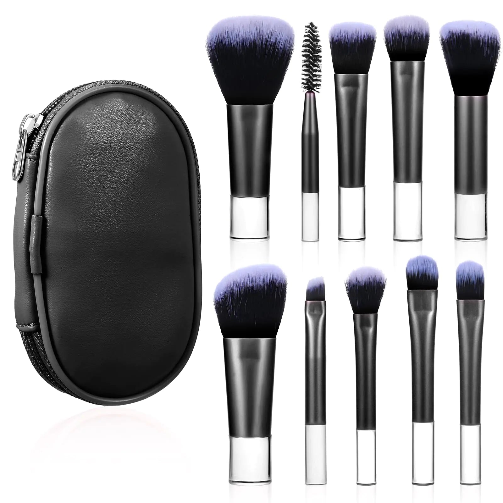 10 Pcs Travel Makeup Brushes Mini Makeup Brushes Travel Set with Case Portable Travel Size Makeup Brushes Cosmetic Brushes Kit for Foundation Eyeshadow Highlight Contour Blush & Concealer (black)